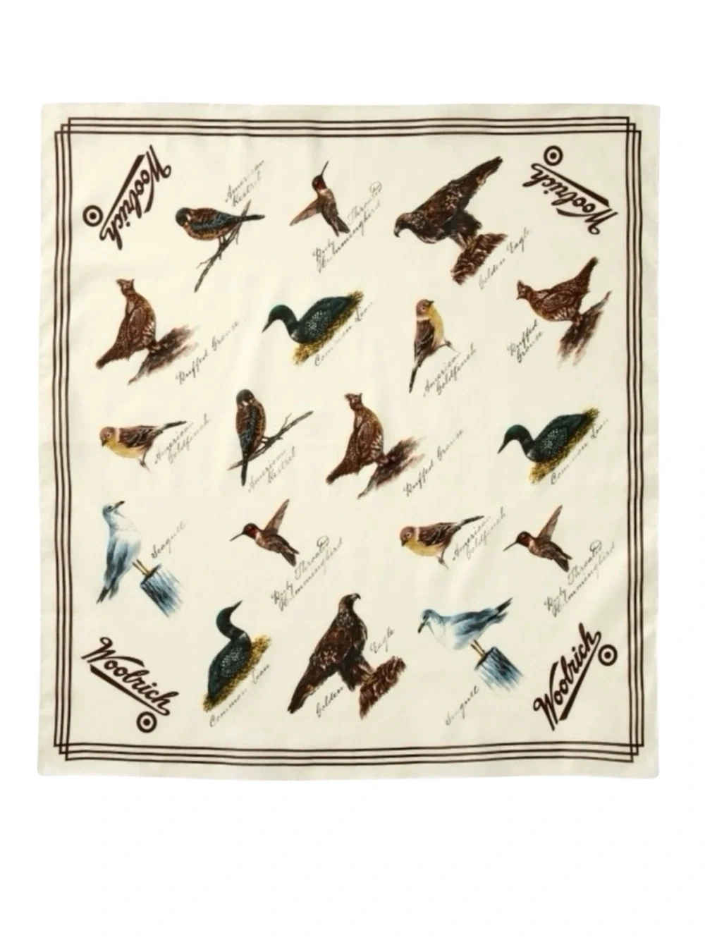 Woolrich Bird Motif Cotton Bandana Scarf